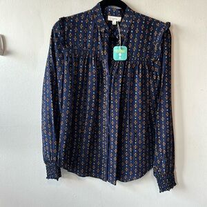 a loves a - navy patterned blouse small #1201